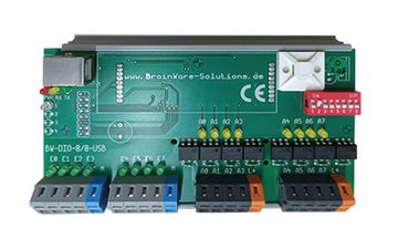 Brainware Solutions GmbH, Products, Components, Automation, Quality Inspection, Industrial Image Processing - Digital Input/Output Modules bwDIO - Digital Input/Output Module bwDIO 8/8 USB