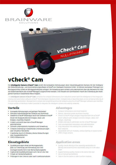 Brainware Solutions GmbH - Datenblatt zur intelligenten Industriekamera vCheck Cam